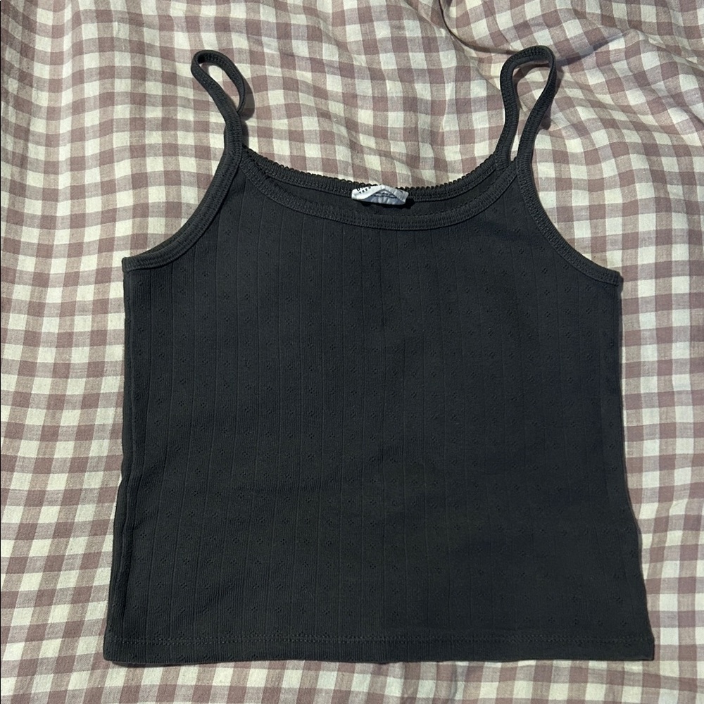 Dark Grey Ribbed Pointelle Gap Tank